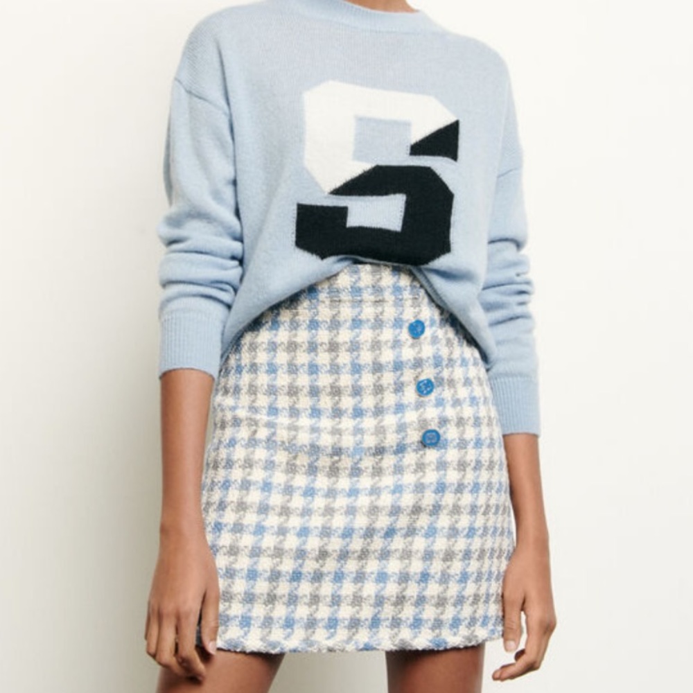 Sandro Paris Calia Houndstooth Tweed Plaid Skirt